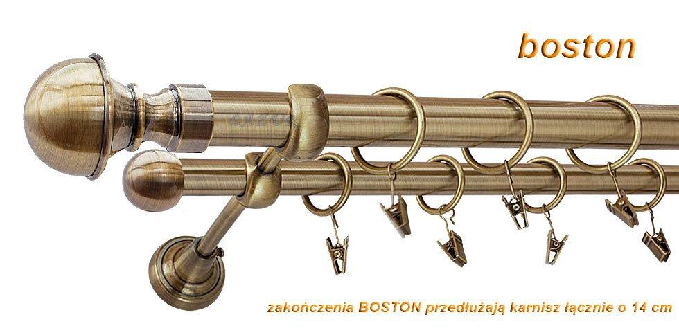 Karnisz BOSTON Antyk Mosiądz, Podwójny 25 +16 rura gładka - 140 cm - obrazek 3