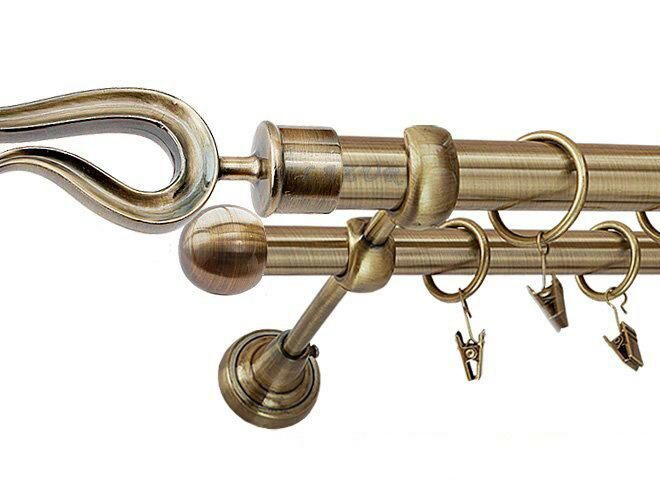 Karnisz VIOLO Antyk Mosiądz, Podwójny 25 +16 rura gładka - 340 cm