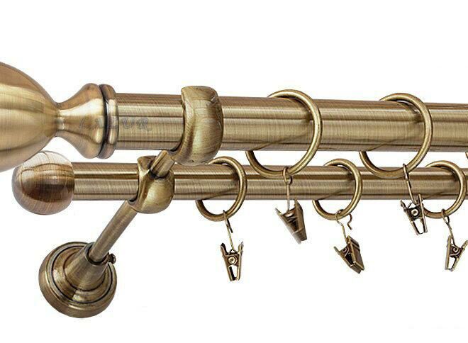 Karnisz PALLACIO Antyk Mosiądz, Podwójny 25 +16 rura gładka - 260 cm