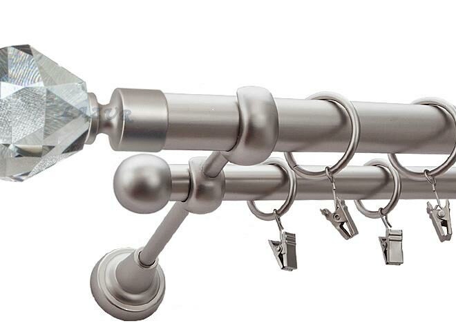 Karnisz TULIP Satyna Nikiel, Podwójny 25 +16 rura gładka - 480 cm