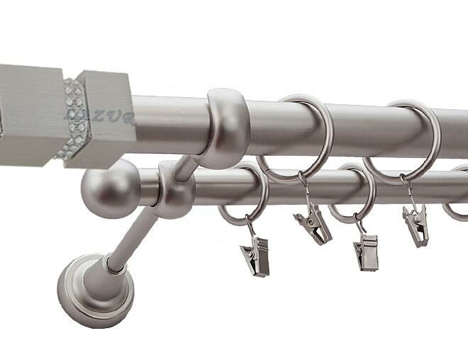 Karnisz FOSSI Satyna Nikiel, Podwójny 25 +16 rura gładka - 340 cm