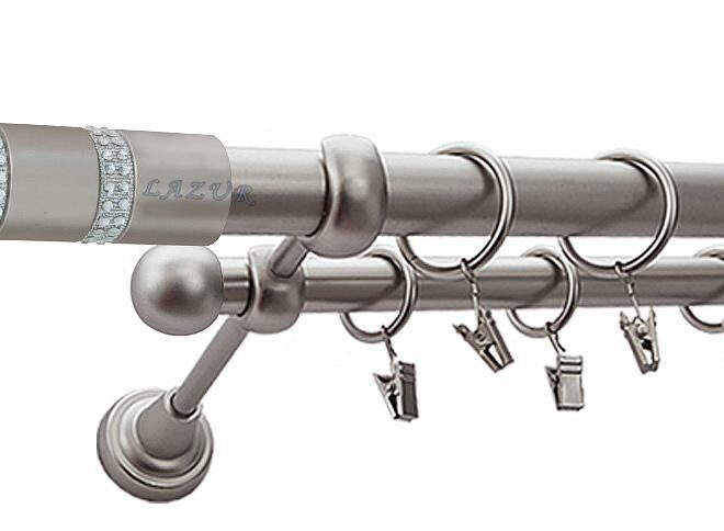 Karnisz ROSETTI Satyna Nikiel, Podwójny 25 +16 rura gładka - 480 cm