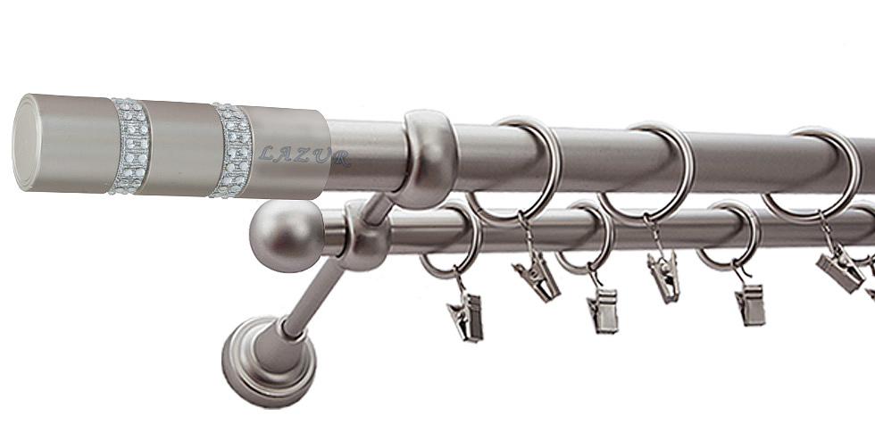 Karnisz ROSETTI Satyna Nikiel, Podwójny 25 +16 rura gładka - 360 cm