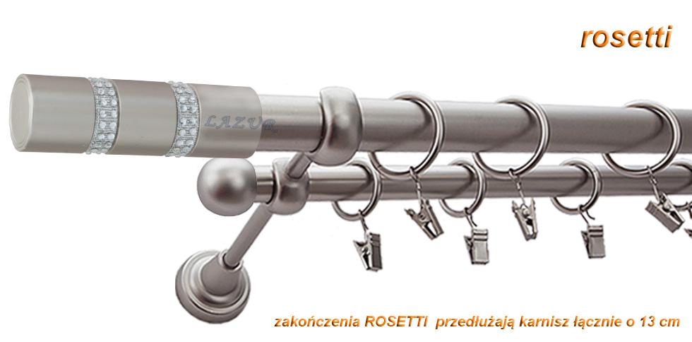 Karnisz ROSETTI Satyna Nikiel, Podwójny 25 +16 rura gładka - 360 cm - obrazek 3