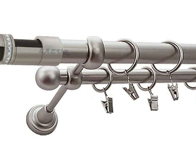 Karnisz DANTE Satyna Nikiel, Podwójny 25 +16 rura gładka - 480 cm