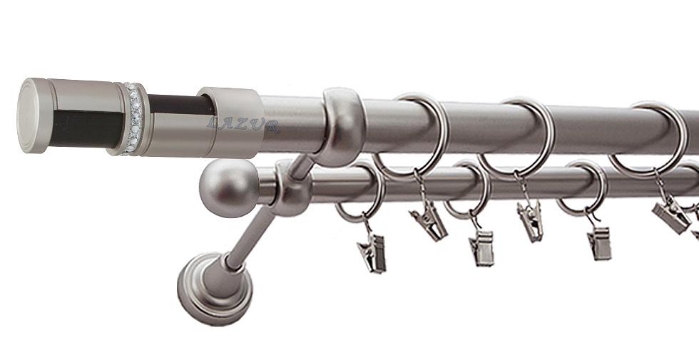 Karnisz DANTE Satyna Nikiel, Podwójny 25 +16 rura gładka - 360 cm