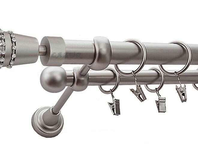 Karnisz ZEUS Satyna Nikiel, Podwójny 25 +16 rura gładka - 260 cm