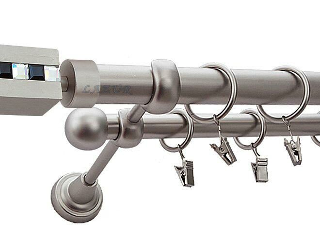 Karnisz ARES Satyna Nikiel, Podwójny 25 +16 rura gładka - 180 cm