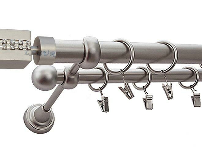 Karnisz ZEFIR Satyna Nikiel, Podwójny 25 +16 rura gładka - 340 cm