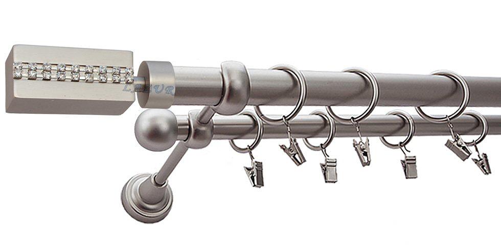 Karnisz ZEFIR Satyna Nikiel, Podwójny 25 +16 rura gładka - 300 cm