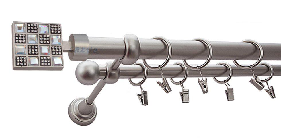 Karnisz HELIOS Satyna Nikiel, Podwójny 25 +16 rura gładka - 360 cm