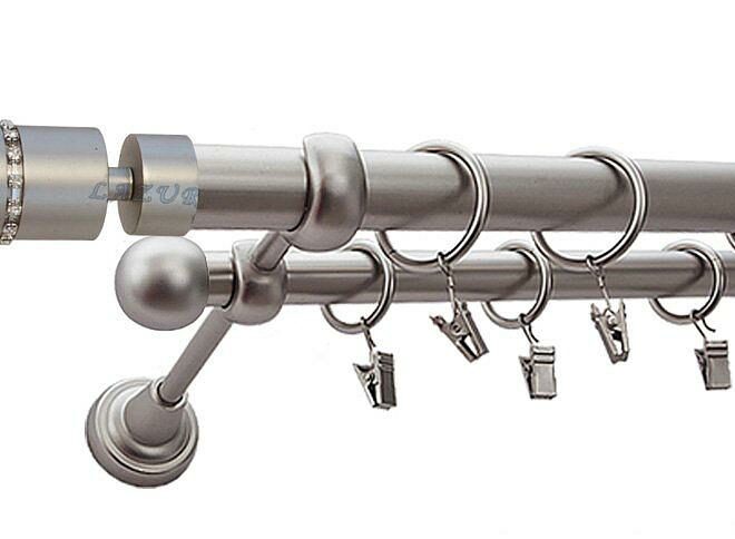 Karnisz POSEJDON Satyna Nikiel, Podwójny 25 +16 rura gładka - 480 cm