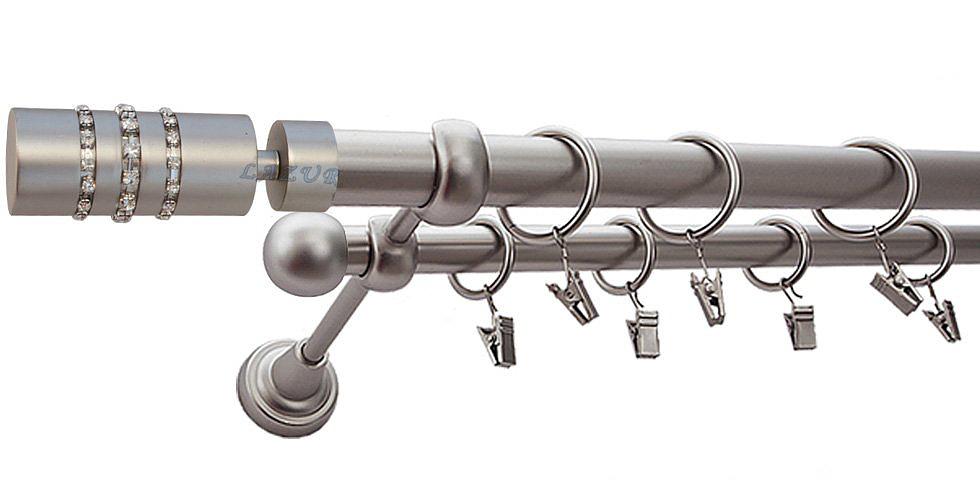 Karnisz POSEJDON Satyna Nikiel, Podwójny 25 +16 rura gładka - 440 cm