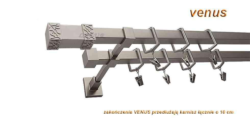 Karnisz VENUS Satyna Nikiel, Podwójny 20 + 20 mm KWADRO - 220 cm - obrazek 3