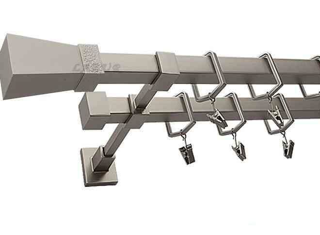 Karnisz MARS Satyna Nikiel, Podwójny 20 + 20 mm KWADRO - 480 cm