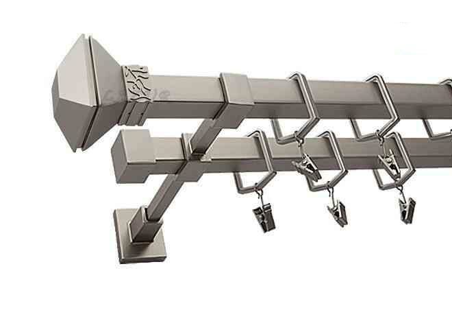 Karnisz MERCURY Satyna Nikiel, Podwójny 20 + 20 mm KWADRO - 180 cm