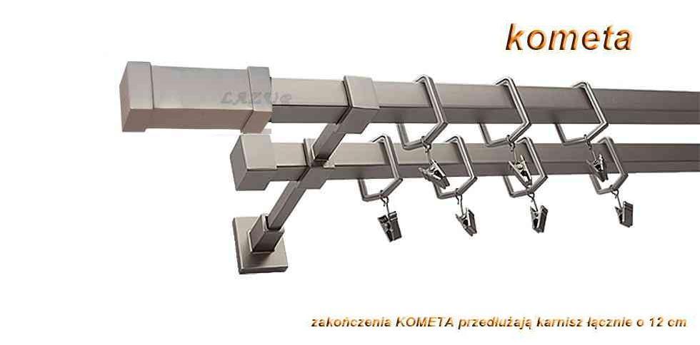 Karnisz KOMETA Satyna Nikiel, Podwójny 20 + 20 mm KWADRO - 480 cm - obrazek 3