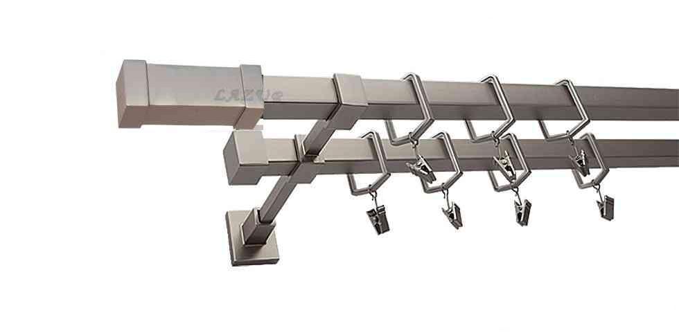 Karnisz KOMETA Satyna Nikiel, Podwójny 20 + 20 mm KWADRO - 480 cm