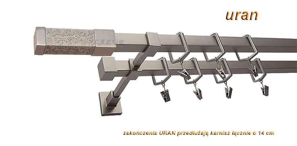 Karnisz URAN Satyna Nikiel, Podwójny 20 + 20 mm KWADRO - 140 cm - obrazek 3