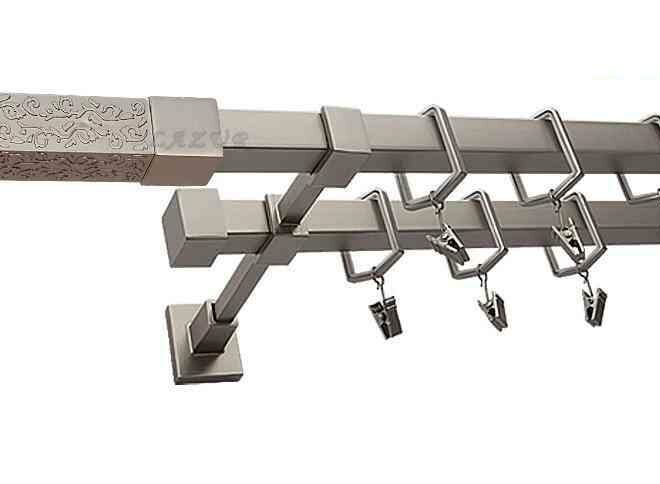 Karnisz URAN Satyna Nikiel, Podwójny 20 + 20 mm KWADRO - 260 cm