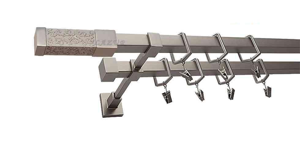Karnisz URAN Satyna Nikiel, Podwójny 20 + 20 mm KWADRO - 140 cm