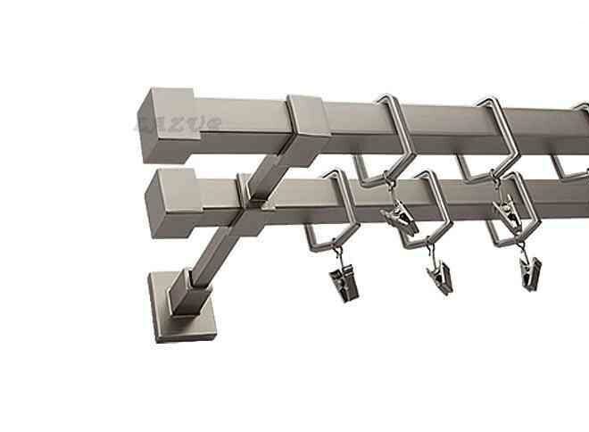 Karnisz SATURN Satyna Nikiel, Podwójny 20 + 20 mm KWADRO - 340 cm