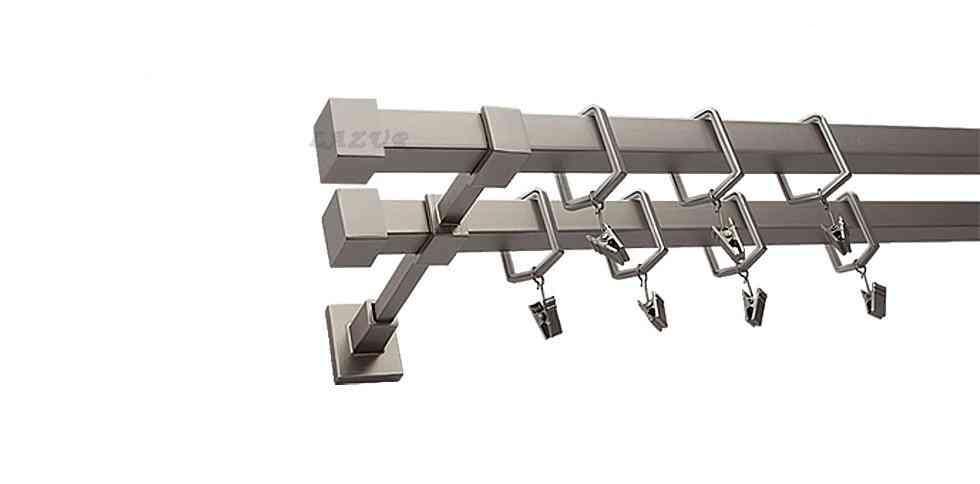 Karnisz SATURN Satyna Nikiel, Podwójny 20 + 20 mm KWADRO - 160 cm