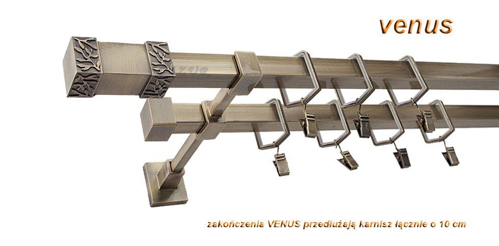 Karnisz VENUS Stare Złoto, Podwójny 20 + 20 mm KWADRO - 300 cm - obrazek 3