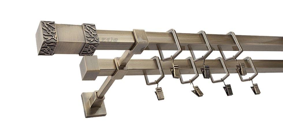 Karnisz VENUS Stare Złoto, Podwójny 20 + 20 mm KWADRO - 300 cm