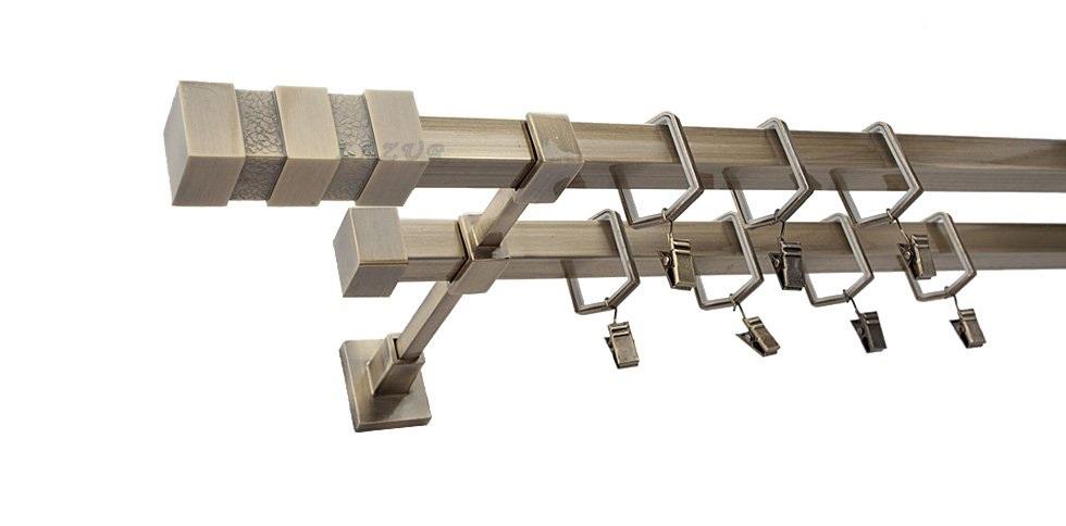 Karnisz NEPTUN Stare Złoto, Podwójny 20 + 20 mm KWADRO - 280 cm