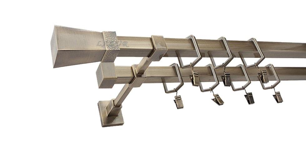 Karnisz MARS Stare Złoto, Podwójny 20 + 20 mm KWADRO - 480 cm