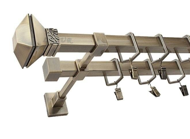 Karnisz MERCURY Stare Złoto, Podwójny 20 + 20 mm KWADRO - 260 cm