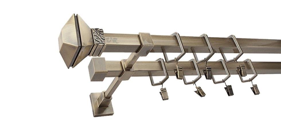 Karnisz MERCURY Stare Złoto, Podwójny 20 + 20 mm KWADRO - 160 cm