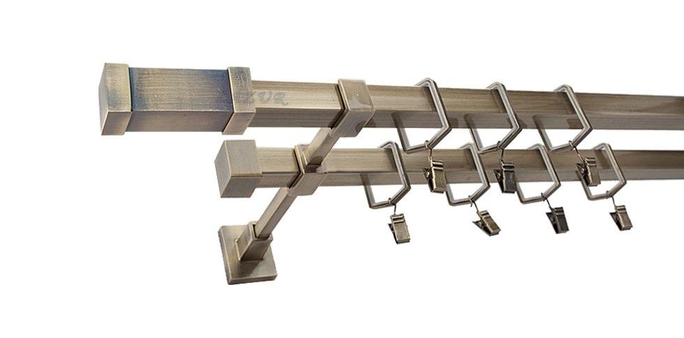 Karnisz KOMETA Stare Złoto, Podwójny 20 + 20 mm KWADRO - 360 cm