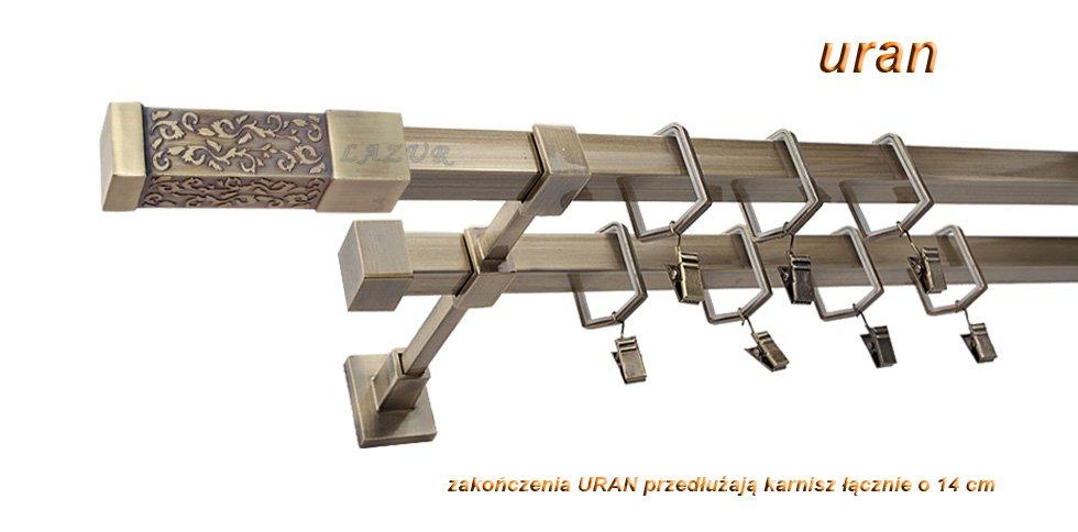 Karnisz URAN Stare Złoto, Podwójny 20 + 20 mm KWADRO - 320 cm - obrazek 3