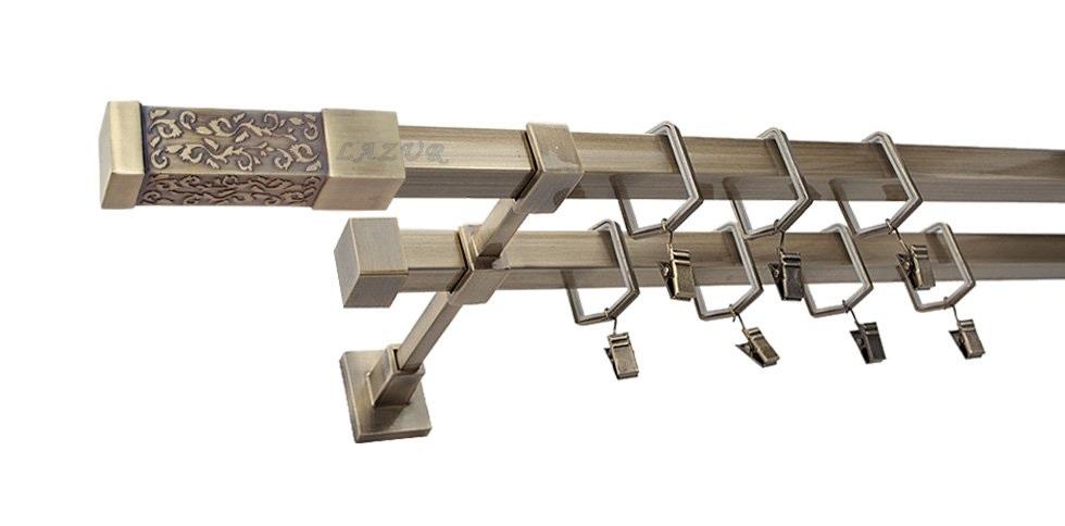 Karnisz URAN Stare Złoto, Podwójny 20 + 20 mm KWADRO - 320 cm