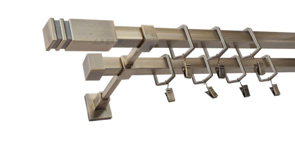 Karnisz JOWISZ Stare Złoto, Podwójny 20 + 20 mm KWADRO - 220 cm