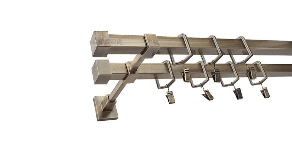 Karnisz SATURN Stare Złoto, Podwójny 20 + 20 mm KWADRO - 360 cm