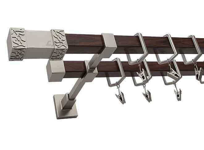 Karnisz VENUS Satyna + Orzech, Podwójny 20 + 20 mm KWADRO - 180 cm