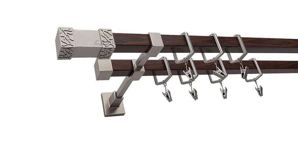 Karnisz VENUS Satyna + Orzech, Podwójny 20 + 20 mm KWADRO - 160 cm