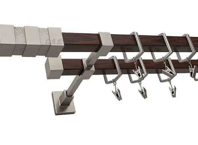 Karnisz NEPTUN Satyna + Orzech, Podwójny 20 + 20 mm KWADRO - 340 cm