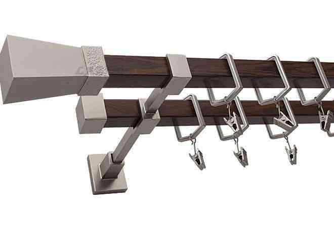 Karnisz MARS Satyna + Orzech, Podwójny 20 + 20 mm KWADRO - 260 cm