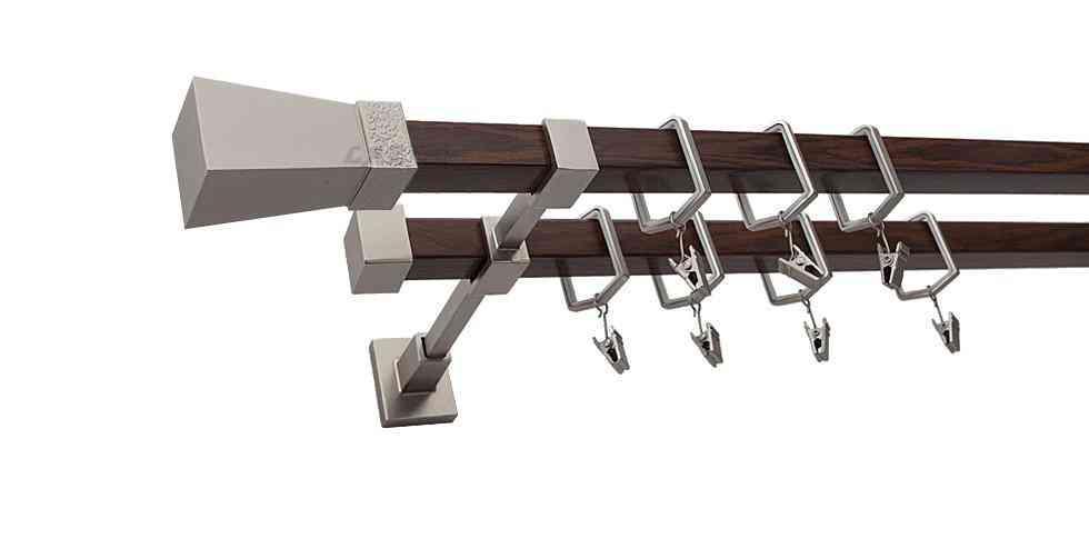 Karnisz MARS Satyna + Orzech, Podwójny 20 + 20 mm KWADRO - 180 cm