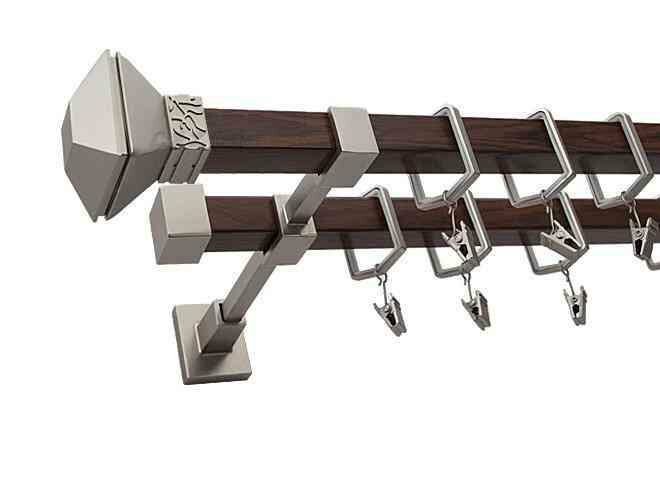 Karnisz MERCURY Satyna + Orzech, Podwójny 20 + 20 mm KWADRO - 480 cm