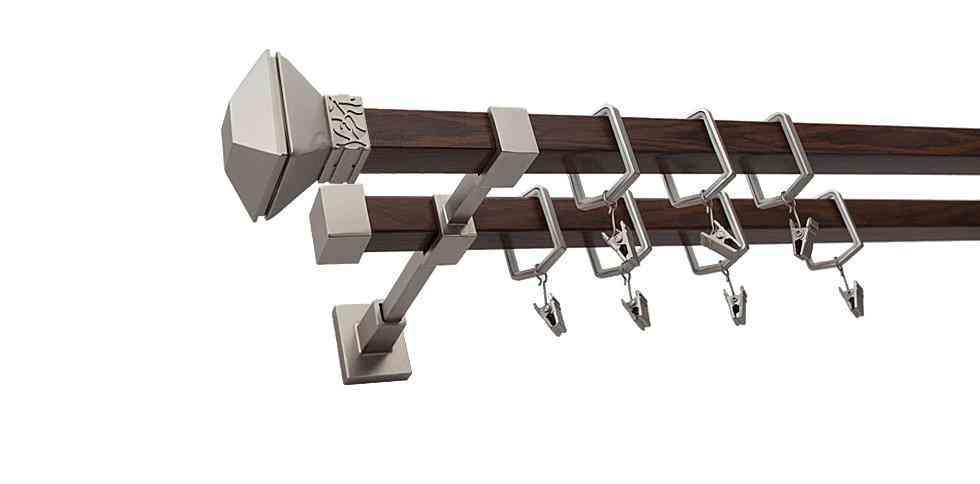 Karnisz MERCURY Satyna + Orzech, Podwójny 20 + 20 mm KWADRO - 360 cm