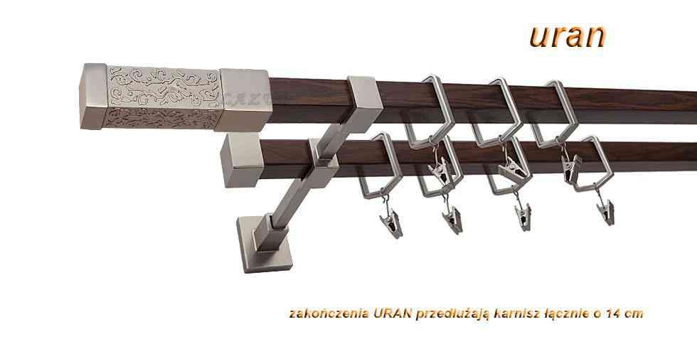 Karnisz URAN Satyna + Orzech, Podwójny 20 + 20 mm KWADRO - 360 cm - obrazek 3