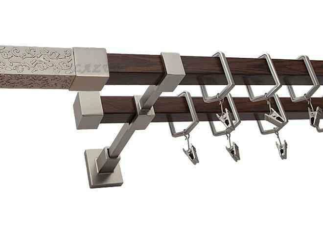 Karnisz URAN Satyna + Orzech, Podwójny 20 + 20 mm KWADRO - 480 cm