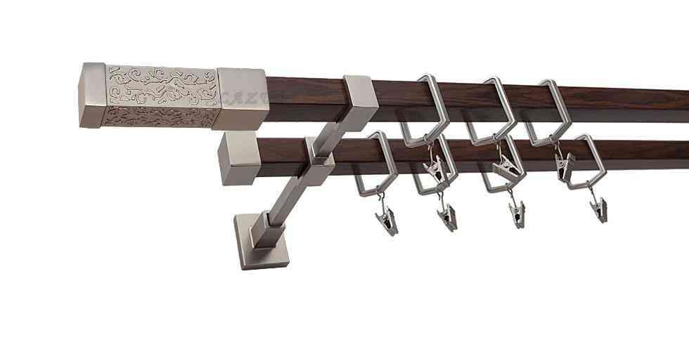 Karnisz URAN Satyna + Orzech, Podwójny 20 + 20 mm KWADRO - 360 cm