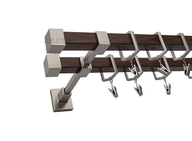 Karnisz SATURN Satyna + Orzech, Podwójny 20 + 20 mm KWADRO - 480 cm