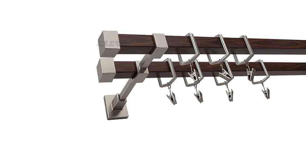 Karnisz SATURN Satyna + Orzech, Podwójny 20 + 20 mm KWADRO - 360 cm